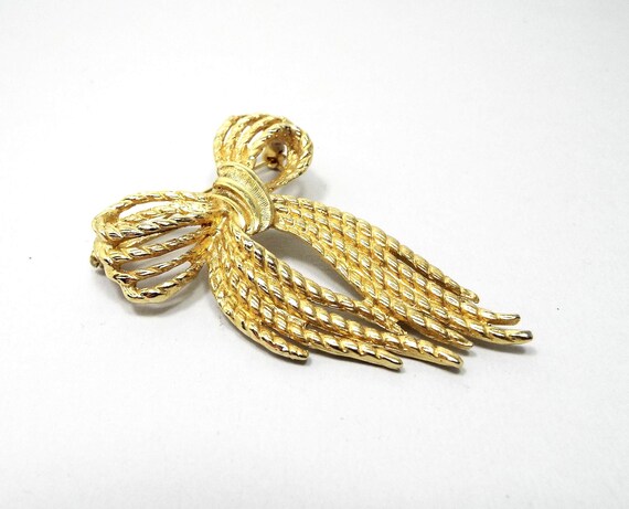 Boyd Vintage Bow Brooch Pin, Gold Tone - image 2