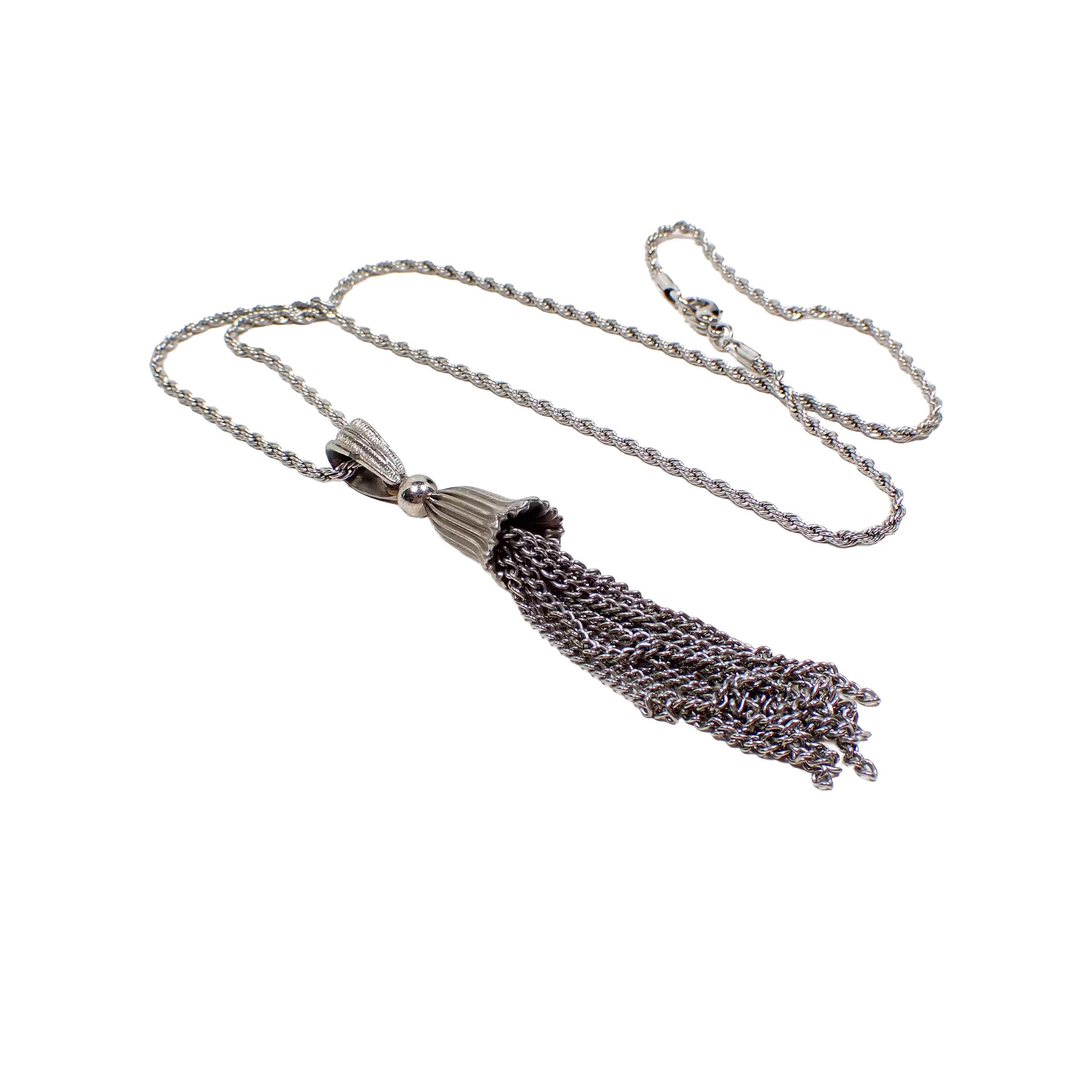Vintage Antiqued Silver Tone Chain Tassel Necklace - Etsy