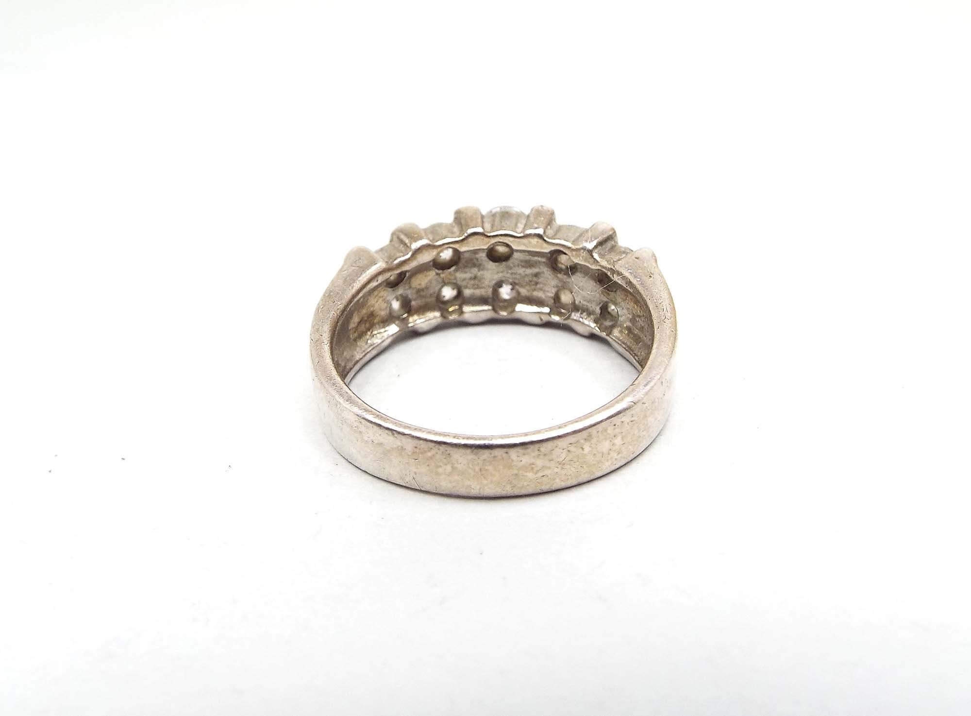 Sterling Silver Double Row Cubic Zirconia Vintage Band Ring