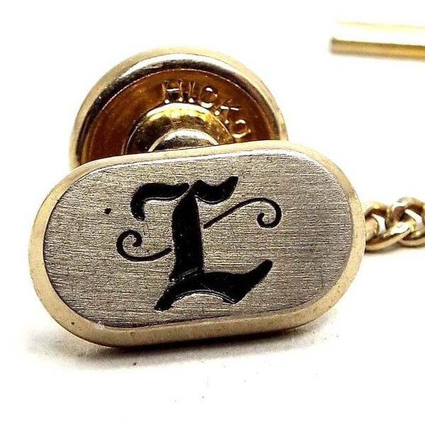 Two Tone Hickok Initial Letter L Mid Century Vintage Tie Tack