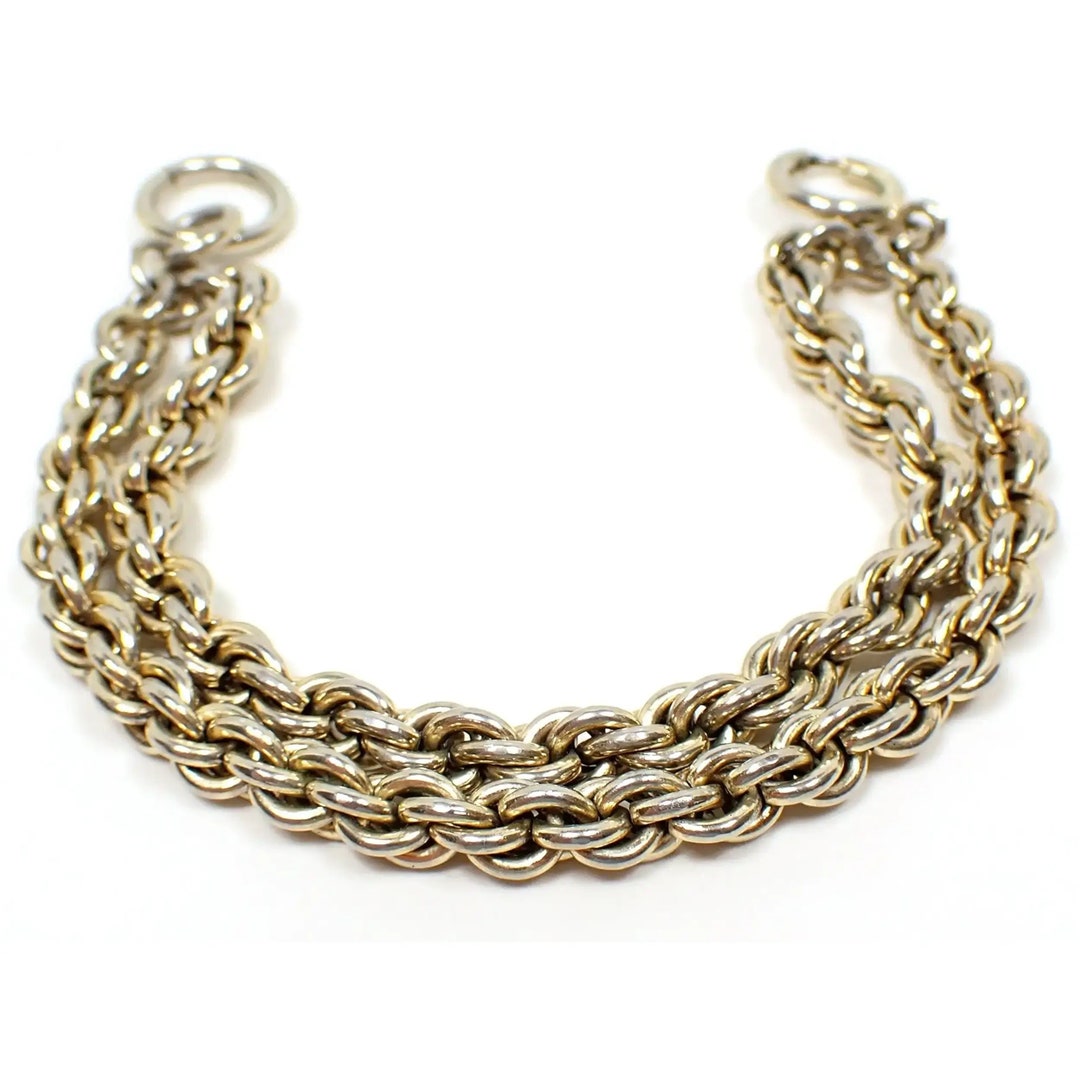 Multi Strand Mid Century Vintage Rope Chain Bracelet, Gold Tone Two