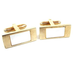Rectangle Mother of Pearl Mid Century Vintage Cufflinks, Gold Tone
