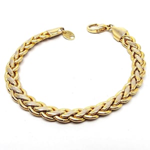 Woven Braided Wheat Style Link Vintage Chain Bracelet, Gold Tone