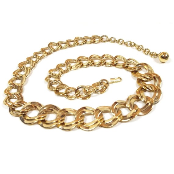 Wide Double Link Vintage Curb Chain Necklace, Gol… - image 1