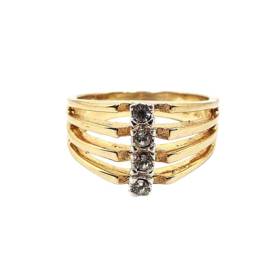 Vintage Rhinestone Split Band Ring - image 1