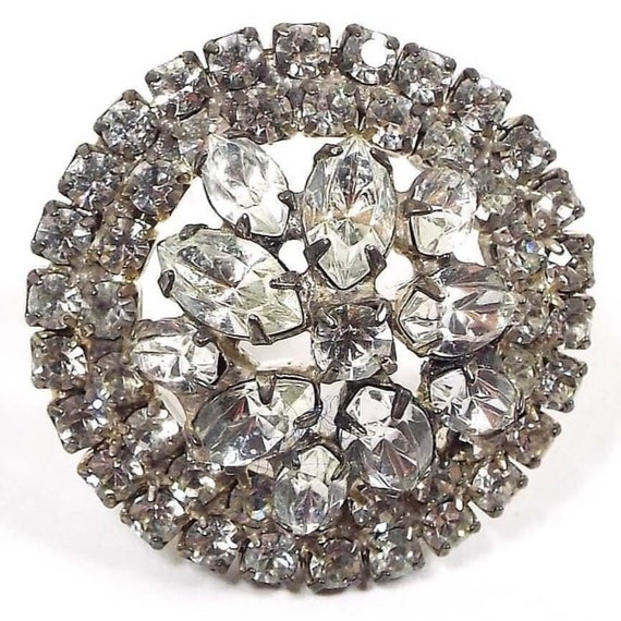 1950's Silver Tone Round Rhinestone Cluster Mid C… - image 1