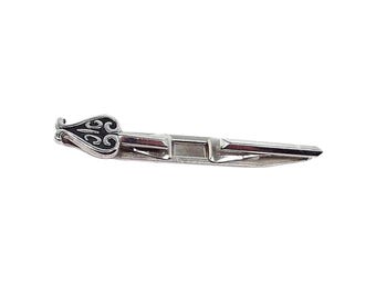 Long Vintage Swank Silver Tone and Black Spade Tie Bar
