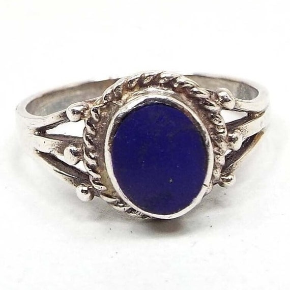 Sterling Silver Vintage Lapis Lazuli Ring, 925 Ge… - image 1