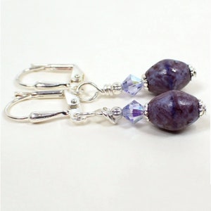 Handmade Small Purple Czech Glass Beaded Earrings, Silver Plated, Hook Lever Back or Clip On