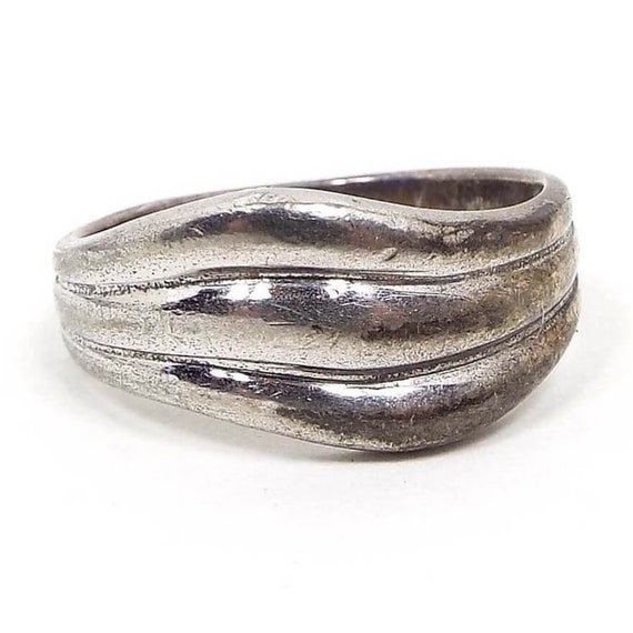 925 Sterling Silver Retro Vintage Wavy Band Ring - image 1