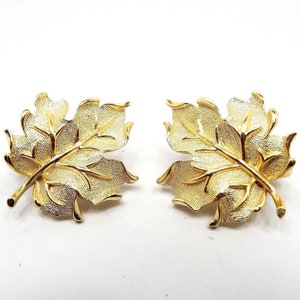 Crown Trifari Vintage Clip on Leaf Earrings, Fall Jewelry, Gold Tone