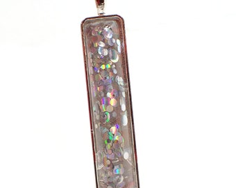 Handmade Holographic Silver Dot Glitter Resin Bar Pendant Necklace