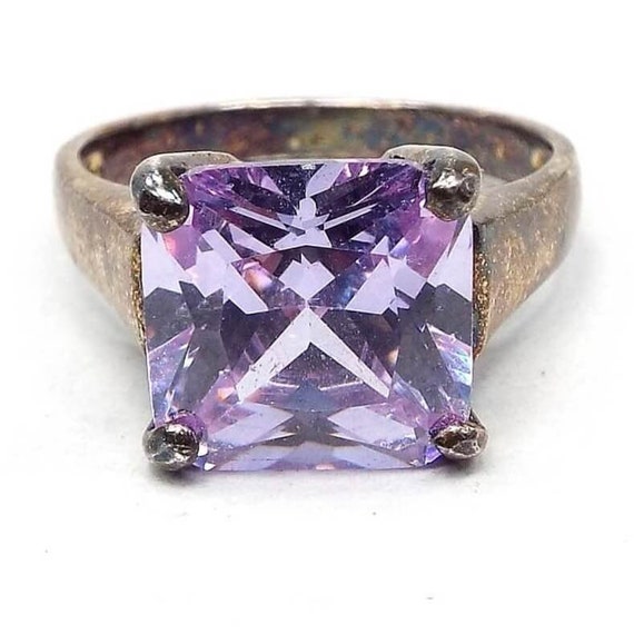 Sterling Silver and Purple Cubic Zirconia Vintage… - image 1