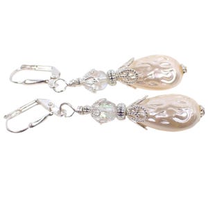 Handmade Faux Pearl Teardrop Earrings, Silver Plated, Hook Lever Back or Clip On