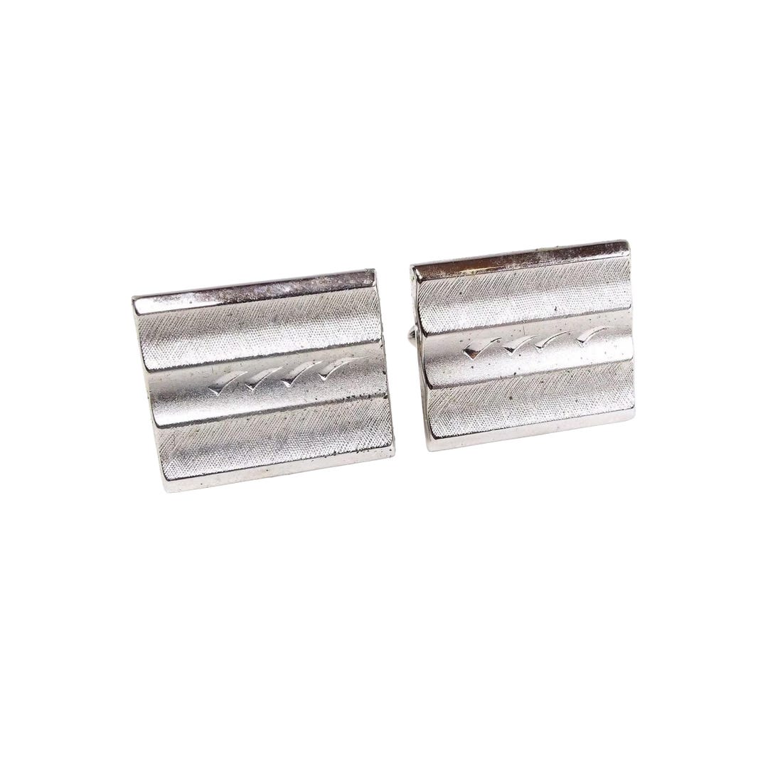 V*x様 Tah'Bah IngotSilver Cuff c.1945 Swank Mid Century Vintage Etched Matte Silver Tone Rectangle
