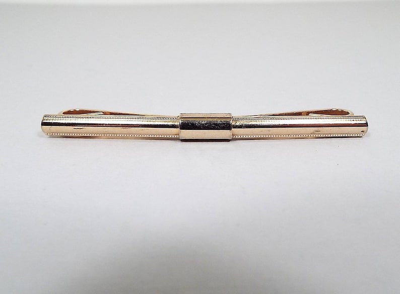 Groom Gift Long Vintage Collar Clip Bar Mens Formal Wedding Jewelry Best Man Mid Century 1960s 60s Gold Tone Textured Edge