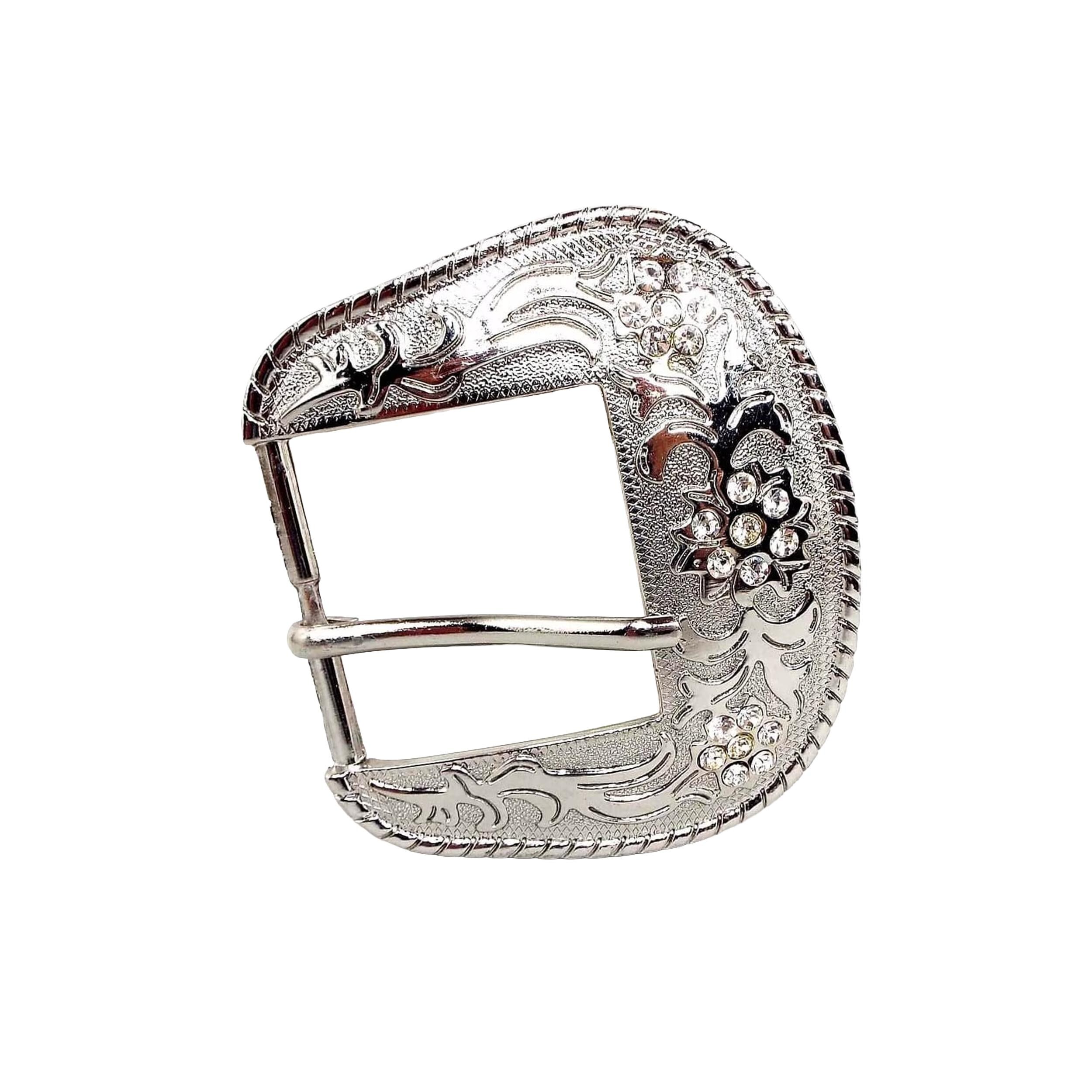 6117 Timeless Tranquility Rhinestone Crystal Floral Buckle Genuine Leather Western Rhinestone Buckle Genuine Full Grain Floral Engraved  main image 3