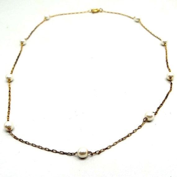 Dainty Small Faux Pearl Vintage Necklace, Gold Tone Minimalist