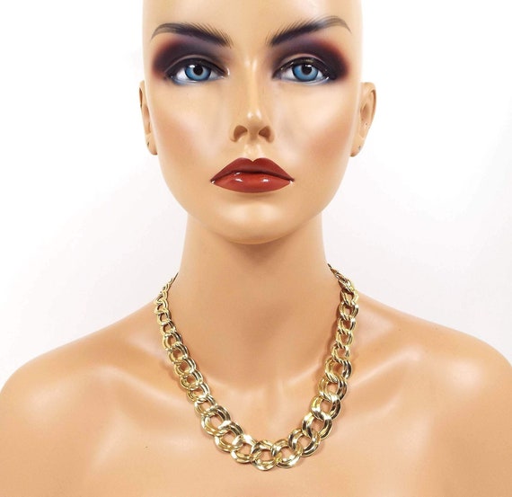 Wide Double Link Vintage Curb Chain Necklace, Gol… - image 2