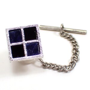 Dante Onxy and Sodalite Mid Century Vintage Tie Tack, Black and Denim Blue, Silver Tone, Gentleman Jewelry, Gifts for Him
