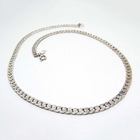 Vintage Silver Tone Herringbone Chain Necklace - image 1