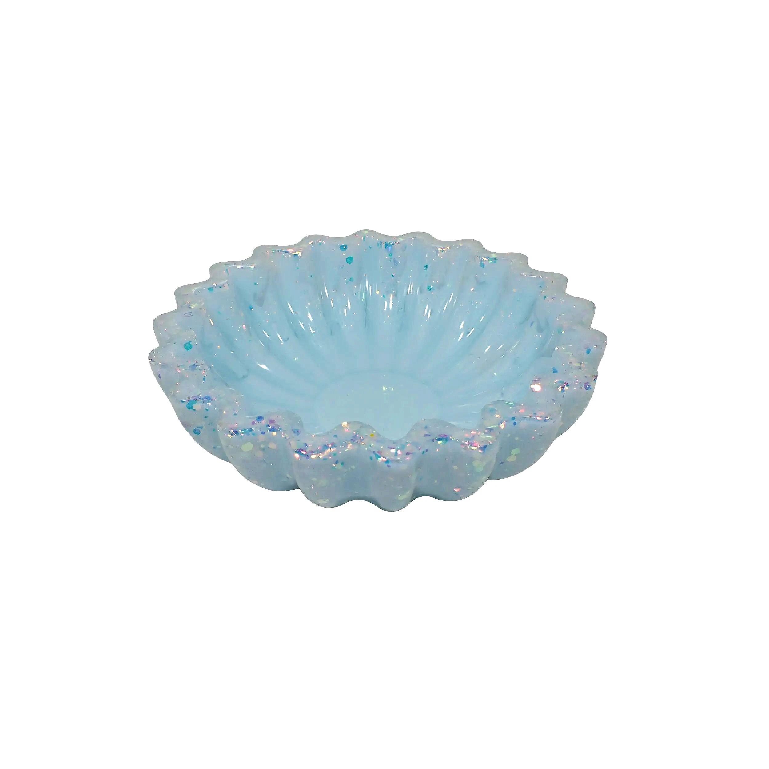 Handmade Pastel Pale Blue Iridescent Glitter Resin Fluted Decorative ...