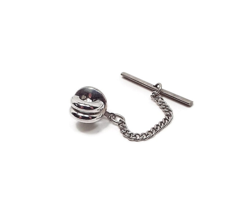 Hipster Jewelry Vintage Tie Tack Wedding Accessories Retro 1970s 70s Skinny Tie Jewelry Silver Tone Double Curve Front