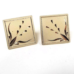 Anson Mid Century Vintage Matte Gold Tone Cufflinks with Diamond Cut Etched Design