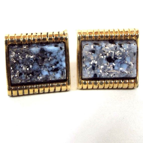 Blue Gray and Black Confetti Lucite Vintage Cuffl… - image 1