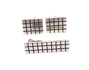 Boutons De Manchette Vintage Hickok USA - Motif Notes De Musique, Argenté, Occasion