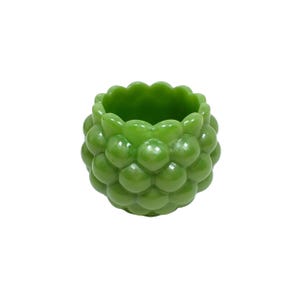 Handmade Small Olive Green Resin Bumpy Round Decorative Bowl with Scalloped Edge