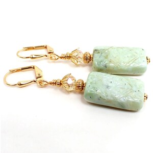 Handmade Marbled Light Green Textured Rectangle Drop Earrings, Gold Plated, Hook Lever Back or Clip On