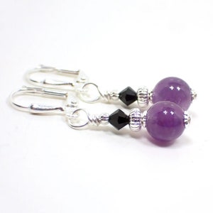Handmade Small Purple Amethyst Drop Earrings, Gemstone Boho Jewelry, Silver Plated, Hook Lever Back or Clip On