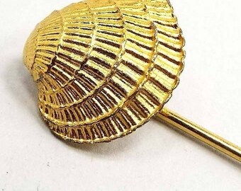 Seashell Vintage Stick Pin, Beach Nautical Style, Gold Tone