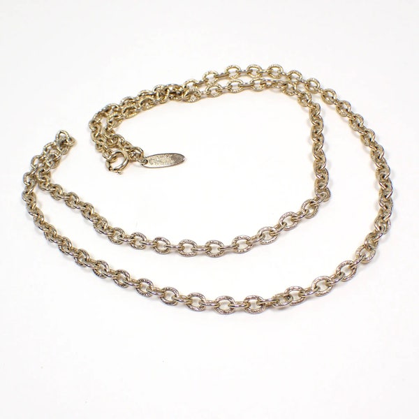 Whiting and Davis Vintage Cable Chain Necklace, Gold Tone with Textured Links
