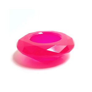Small Handmade Faceted Round Gem Shaped Neon Pink Resin Tea Light Candleholder, Trinket Dish, UV Fluorescent Light Reactive, Gifts for Her