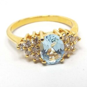 Blue Topaz and Cubic Zirconia Vintage Cocktail Ring, Gold Plated