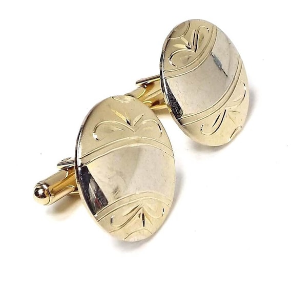 Gold Filled Etched Mid Century Vintage Cufflinks,… - image 1