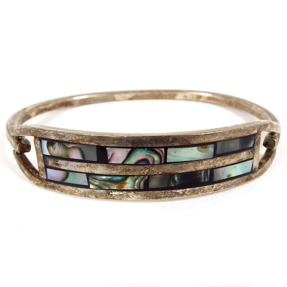 Taxco Abalone Vintage Hinged Bangle Bracelet - image 1