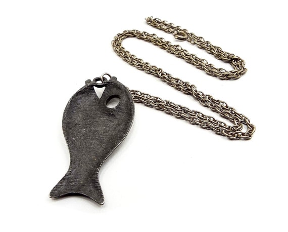 Pewter Fish Vintage Pendant Necklace, Nautical Oc… - image 3