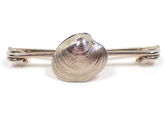 1980's Silver Tone Seashell Vintage Collar Clip Stay, Nautical Jewelry, Gifts for Him