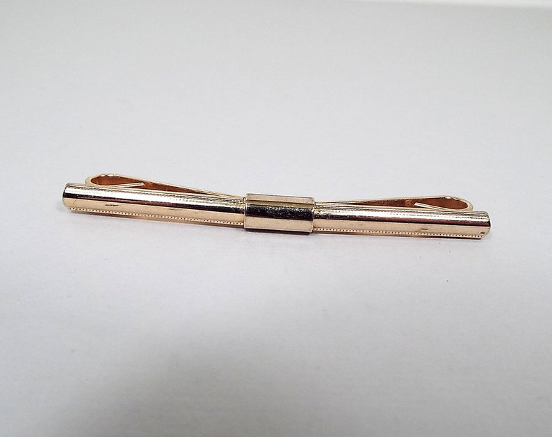 Groom Gift Long Vintage Collar Clip Bar Mens Formal Wedding Jewelry Best Man Mid Century 1960s 60s Gold Tone Textured Edge