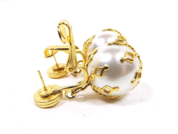 Celebrity Vintage Faux Pearl Drop Earrings, Gold … - image 2