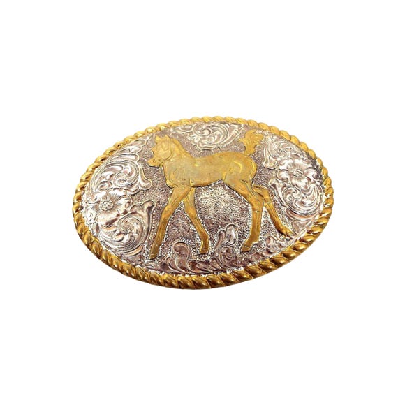 Crumrine Colt Foal Silverplate Bronze Belt Buckle Horse  display picture 3