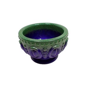 Handmade Small Purple and Green Glitter Resin Footed Decorative Bowl