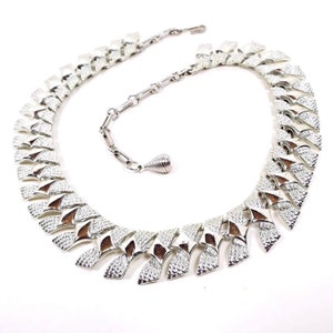 Coro  Silver Tone Mid Century Vintage Link Choker Necklace, Atomic Style Design