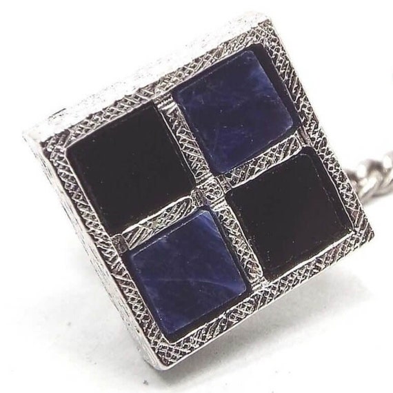 Boutons De Manchette Vintage Danté En Pierre Bleue Et Finition Argentée, Occasion