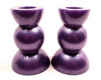 Set of Two Handmade Pearly Lilac Purple Resin Rounded Geometric Candlestick Holders, Spring Home Decor, Gifts for Her