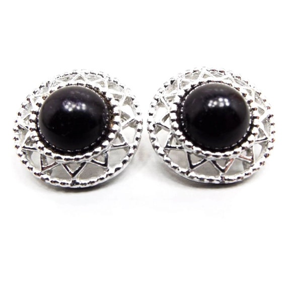 Sarah Coventry Domed Black Vintage Clip on Earrin… - image 1