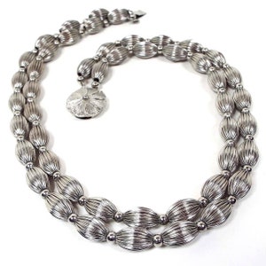 Japan Aluminum Metal Beaded Mid Century Vintage Multi Strand Necklace